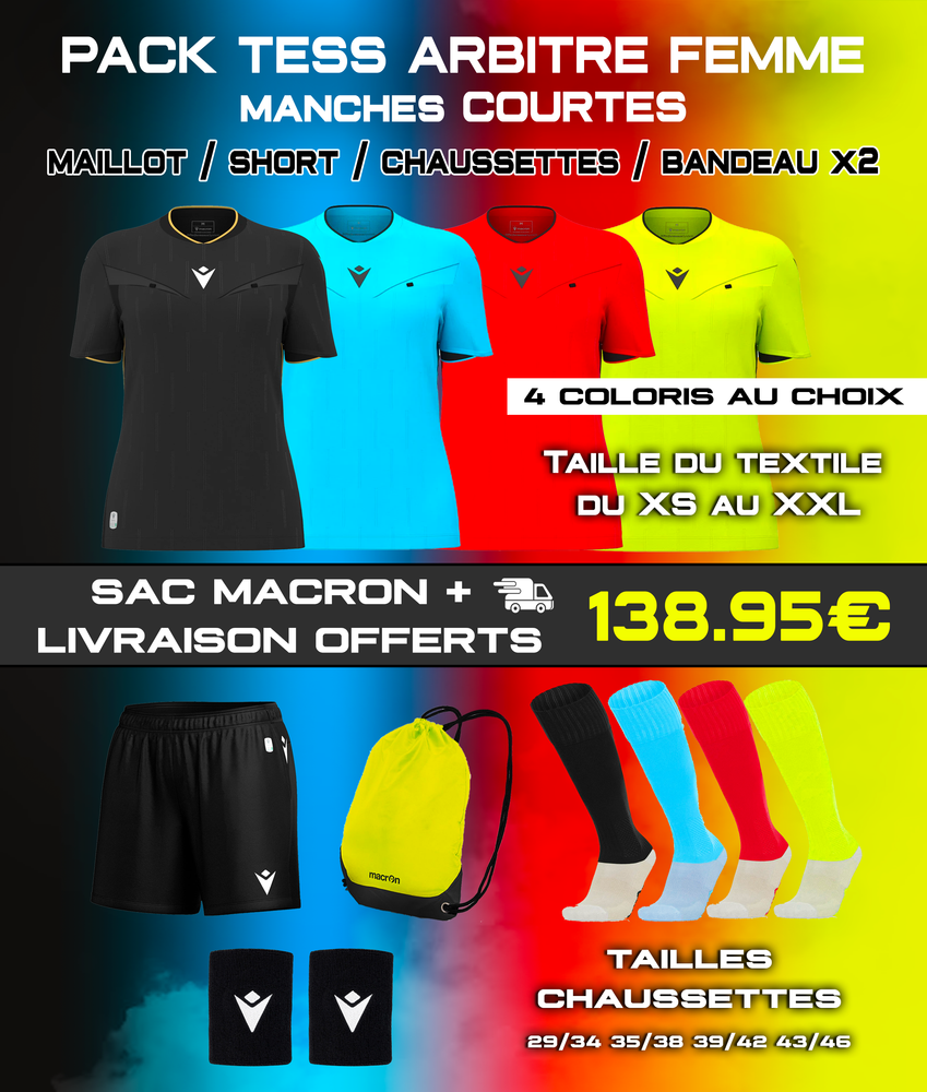 PACK Tenue TESS Arbitre Femme MC NOIR 138.95€